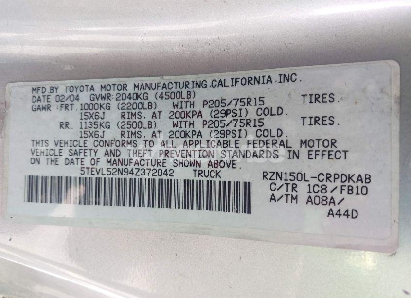 Photo 9 of 2004 Toyota Tacoma (VIN 5TEVL52N94Z372042)