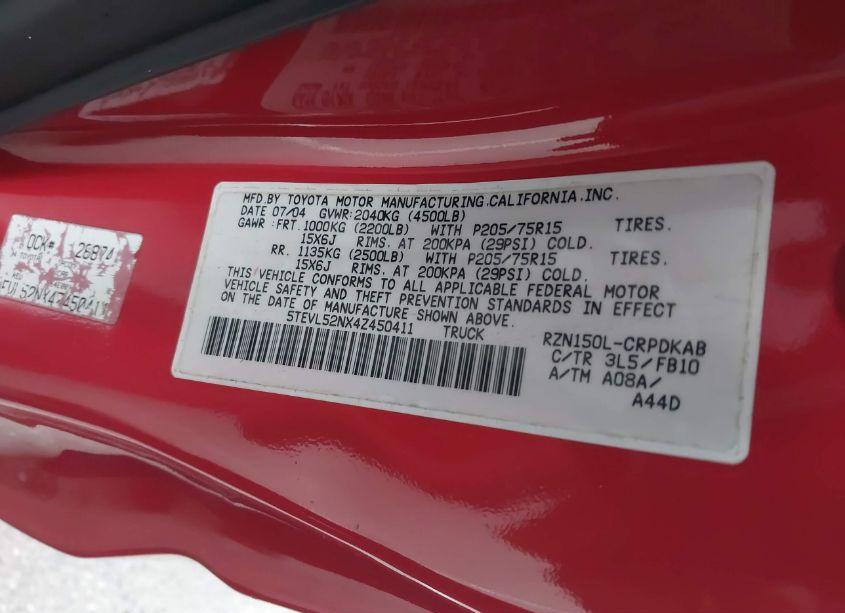 Photo 9 of 2004 Toyota Tacoma (VIN 5TEVL52NX4Z450411)