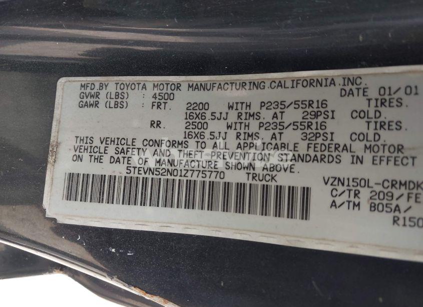 Photo 9 of 2001 Toyota Tacoma S-RUNNER (VIN 5TEVN52N01Z775770)