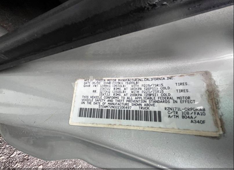 Photo 9 of 2002 Toyota Tacoma (VIN 5TEWM72N02Z106497)