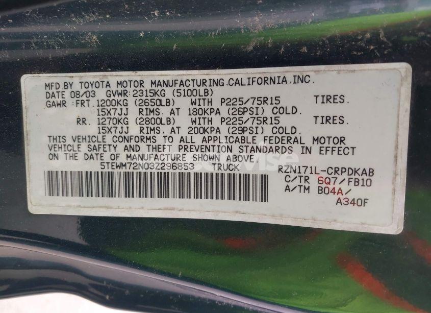 Photo 9 of 2003 Toyota Tacoma (VIN 5TEWM72N03Z296853)
