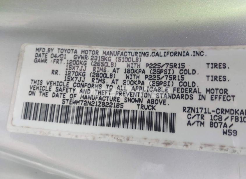 Photo 9 of 2001 Toyota Tacoma (VIN 5TEWM72N21Z822185)