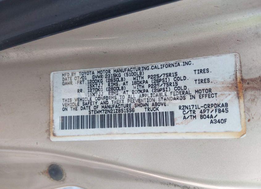 Photo 9 of 2001 Toyota Tacoma (VIN 5TEWM72N21Z851556)