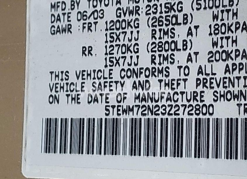 Photo 9 of 2003 Toyota Tacoma (VIN 5TEWM72N23Z272800)