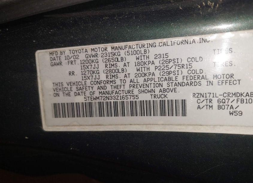 Photo 9 of 2003 Toyota Tacoma N/A (VIN 5TEWM72N33Z165755)