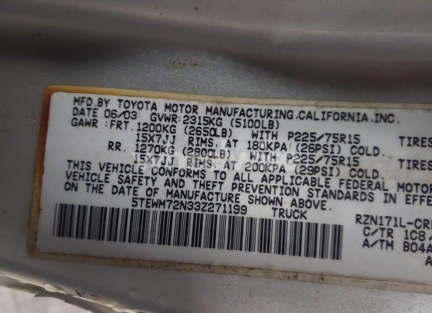 Photo 9 of 2003 Toyota Tacoma (VIN 5TEWM72N33Z271199)