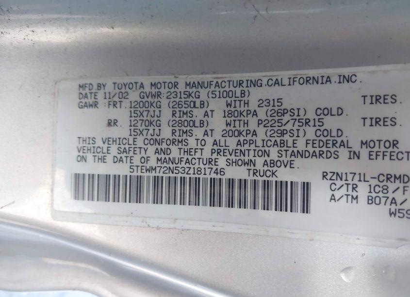 Photo 9 of 2003 Toyota Tacoma N/A (VIN 5TEWM72N53Z181746)