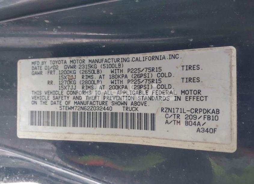 Photo 9 of 2002 Toyota Tacoma (VIN 5TEWM72N62Z032440)