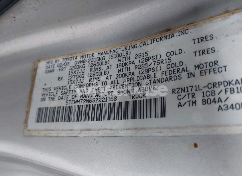 Photo 9 of 2003 Toyota Tacoma (VIN 5TEWM72N63Z221168)