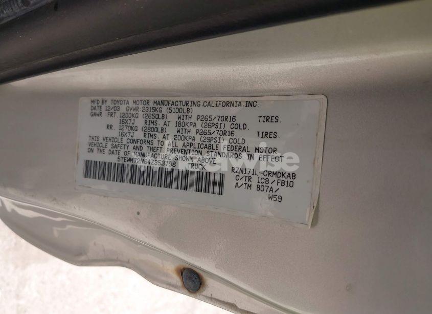 Photo 9 of 2004 Toyota Tacoma XTRACAB (VIN 5TEWM72N64Z353798)