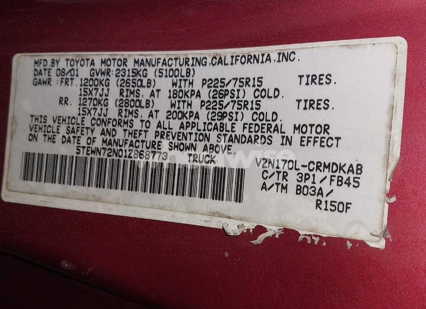 Photo 9 of 2001 Toyota Tacoma BASE V6 (VIN 5TEWN72N01Z868773)
