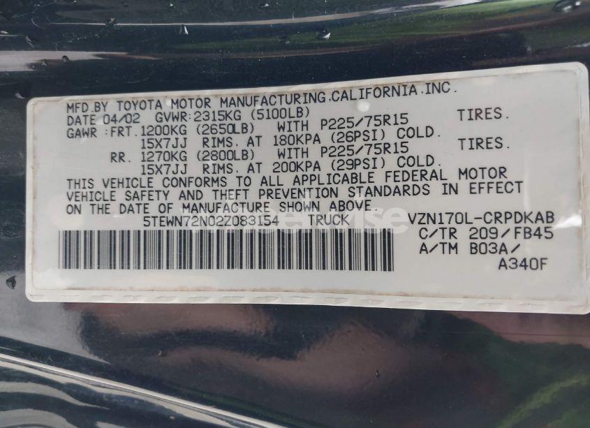 Photo 9 of 2002 Toyota Tacoma BASE V6 (VIN 5TEWN72N02Z083154)