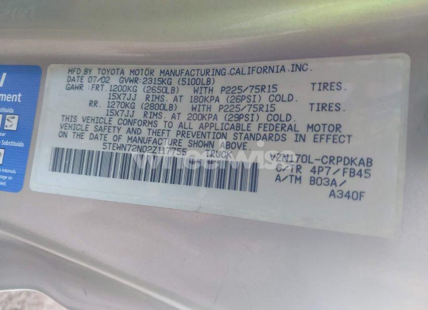 Photo 9 of 2002 Toyota Tacoma BASE V6 (VIN 5TEWN72N02Z117755)