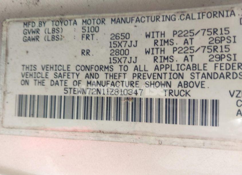 Photo 9 of 2001 Toyota Tacoma BASE V6 (VIN 5TEWN72N11Z810347)