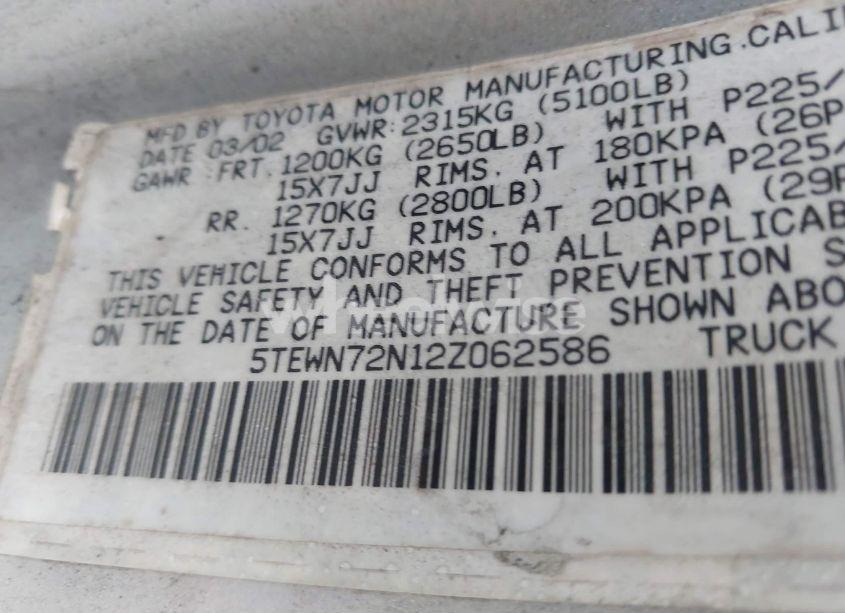 Photo 9 of 2002 Toyota Tacoma BASE V6 (VIN 5TEWN72N12Z062586)