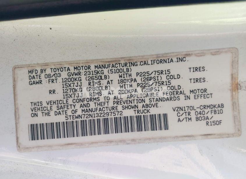 Photo 9 of 2003 Toyota Tacoma BASE V6 (VIN 5TEWN72N13Z297572)