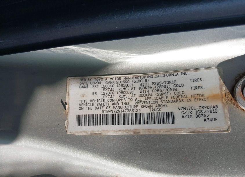 Photo 9 of 2004 Toyota Tacoma BASE V6 (VIN 5TEWN72N14Z386124)