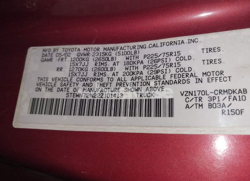 Photo 9 of 2002 Toyota Tacoma BASE V6 (VIN 5TEWN72N22Z101413)