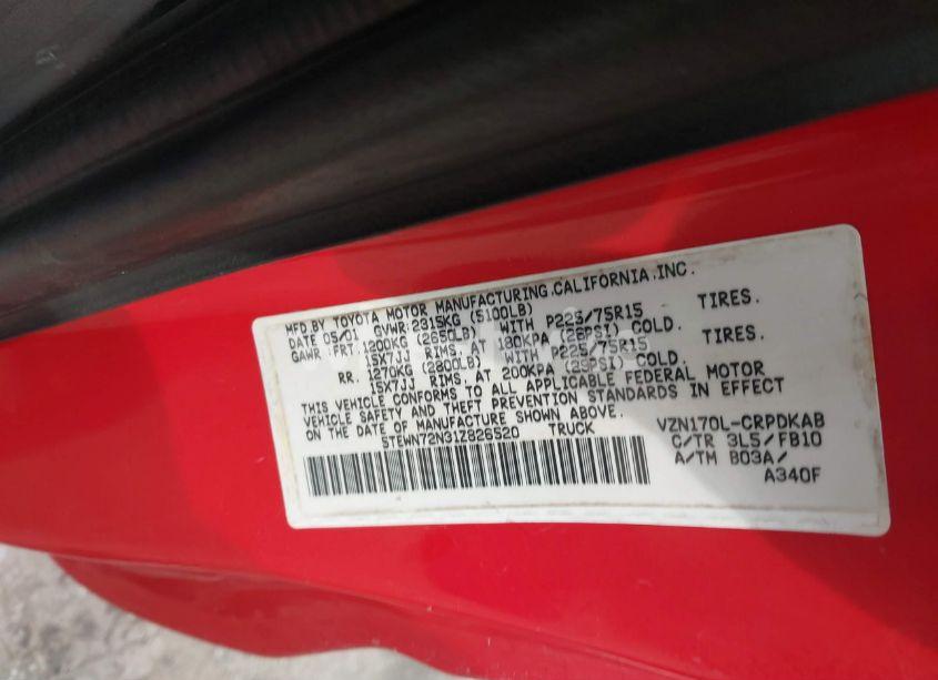 Photo 9 of 2001 Toyota Tacoma BASE V6 (VIN 5TEWN72N31Z826520)