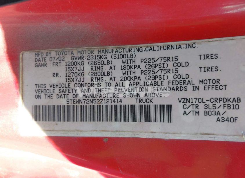 Photo 9 of 2002 Toyota Tacoma BASE V6 (VIN 5TEWN72N52Z121414)
