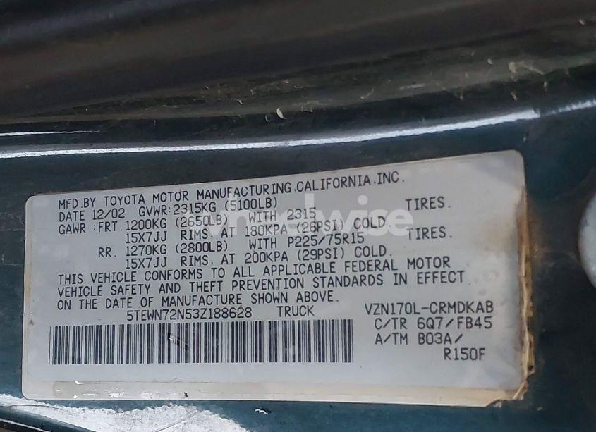 Photo 9 of 2003 Toyota Tacoma BASE V6 (VIN 5TEWN72N53Z188628)