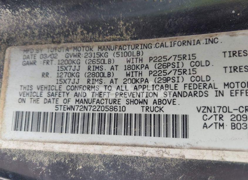 Photo 9 of 2002 Toyota Tacoma BASE V6 (VIN 5TEWN72N72Z058610)