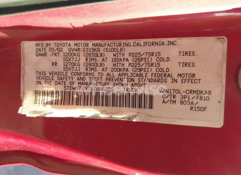 Photo 9 of 2002 Toyota Tacoma BASE V6 (VIN 5TEWN72N72Z096225)