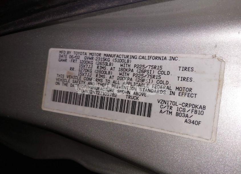 Photo 9 of 2002 Toyota Tacoma BASE V6 (VIN 5TEWN72N72Z109782)