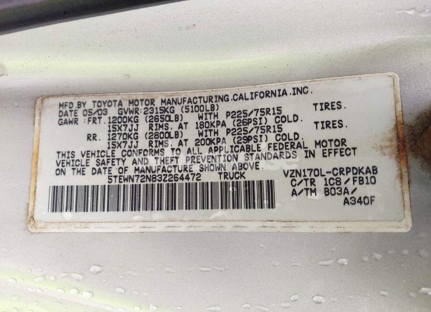 Photo 9 of 2003 Toyota Tacoma BASE V6 (VIN 5TEWN72N83Z264472)