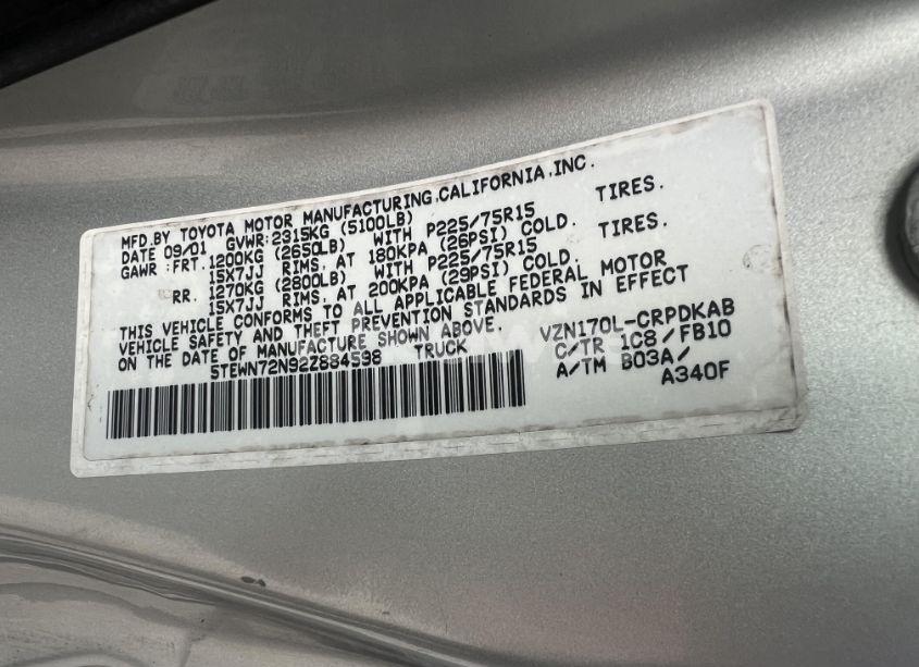 Photo 8 of 2002 Toyota Tacoma XTRACAB (VIN 5TEWN72N92Z884598)
