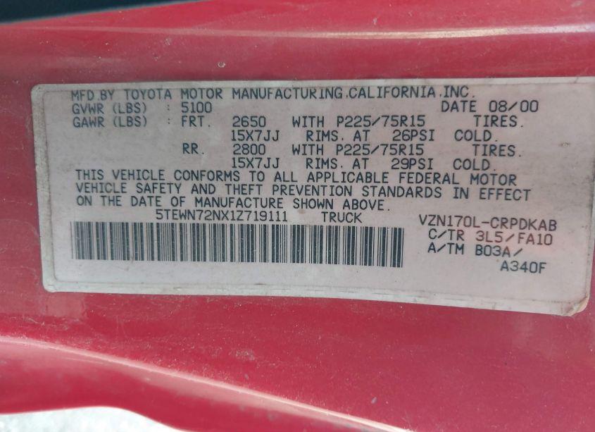 Photo 9 of 2001 Toyota Tacoma BASE V6 (VIN 5TEWN72NX1Z719111)