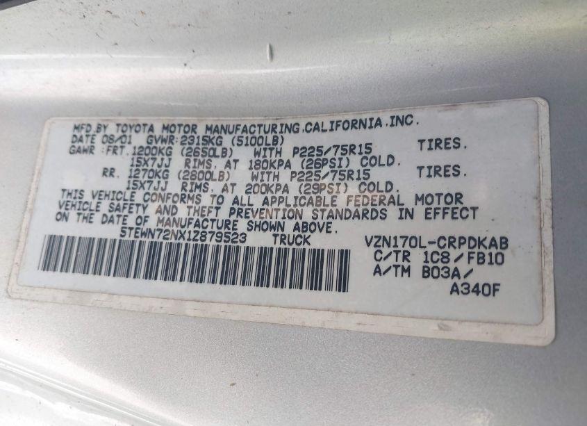 Photo 9 of 2001 Toyota Tacoma BASE V6 (VIN 5TEWN72NX1Z879523)