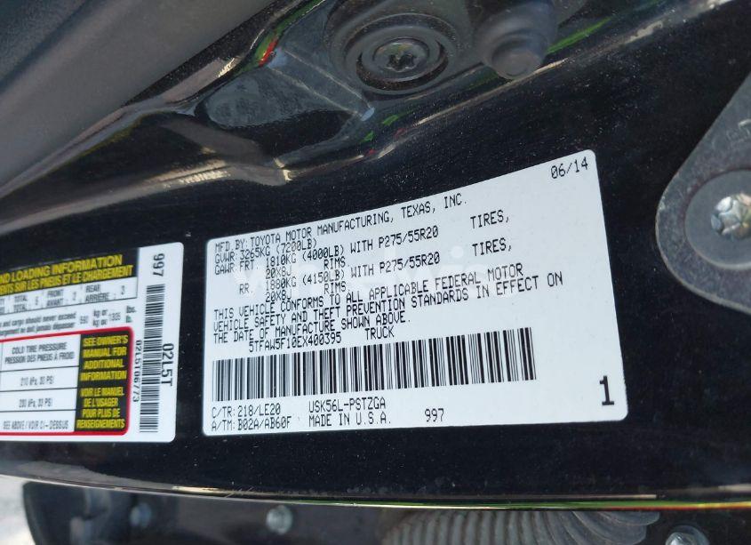 Photo 9 of 2014 Toyota Tundra PLATINUM 5.7L V8 (VIN 5TFAW5F10EX400395)