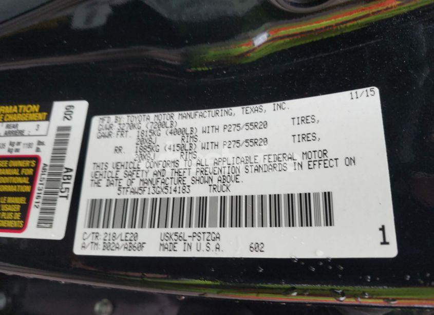 Photo 9 of 2016 Toyota Tundra PLATINUM 5.7L V8 (VIN 5TFAW5F13GX514183)