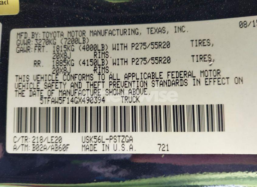 Photo 9 of 2016 Toyota Tundra PLATINUM 5.7L V8 (VIN 5TFAW5F14GX490394)