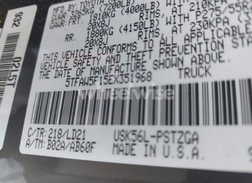 Photo 9 of 2014 Toyota Tundra 1794 5.7L V8 (VIN 5TFAW5F15EX351968)