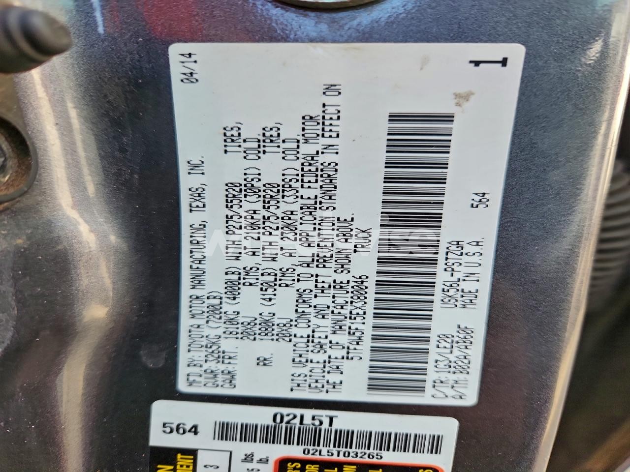 Photo 12 of 2014 TOYOTA TUNDRA CREWMAX PLATINUM (VIN 5TFAW5F15EX380046)