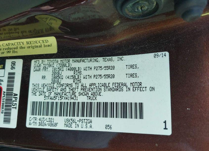 Photo 9 of 2015 Toyota Tundra 1794 5.7L V8 (VIN 5TFAW5F15FX419431)