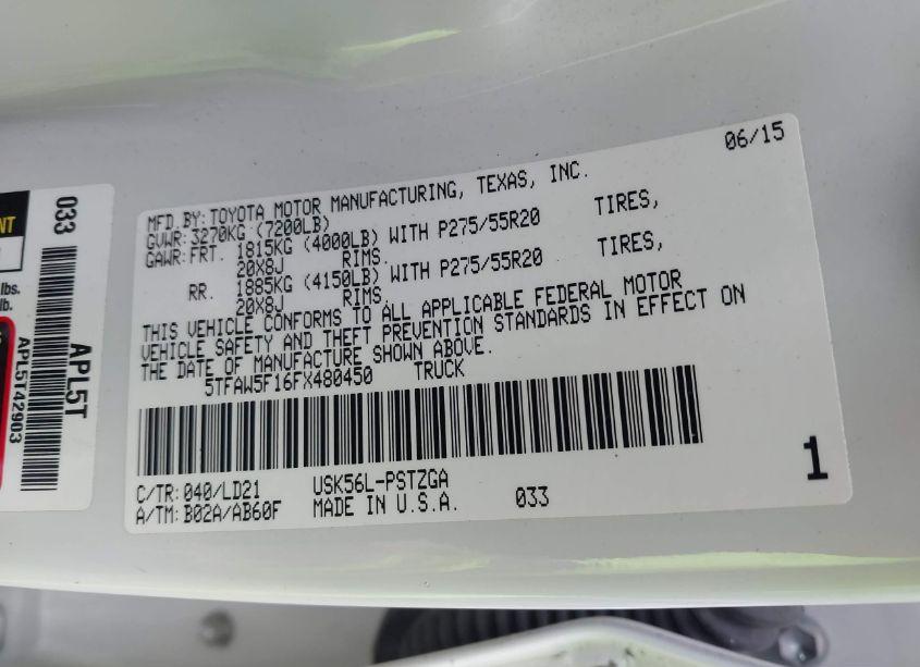 Photo 9 of 2015 Toyota Tundra 1794 5.7L V8 (VIN 5TFAW5F16FX480450)