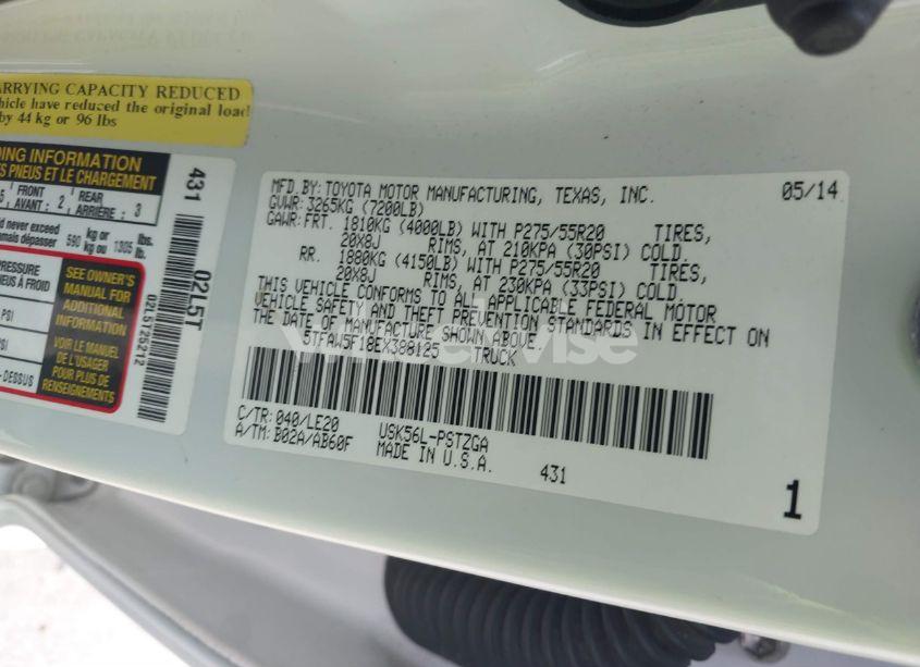 Photo 9 of 2014 Toyota Tundra PLATINUM 5.7L V8 (VIN 5TFAW5F18EX388125)