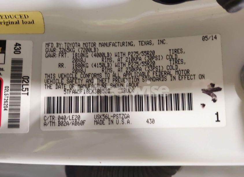 Photo 9 of 2014 Toyota Tundra PLATINUM 5.7L V8 (VIN 5TFAW5F18EX388528)