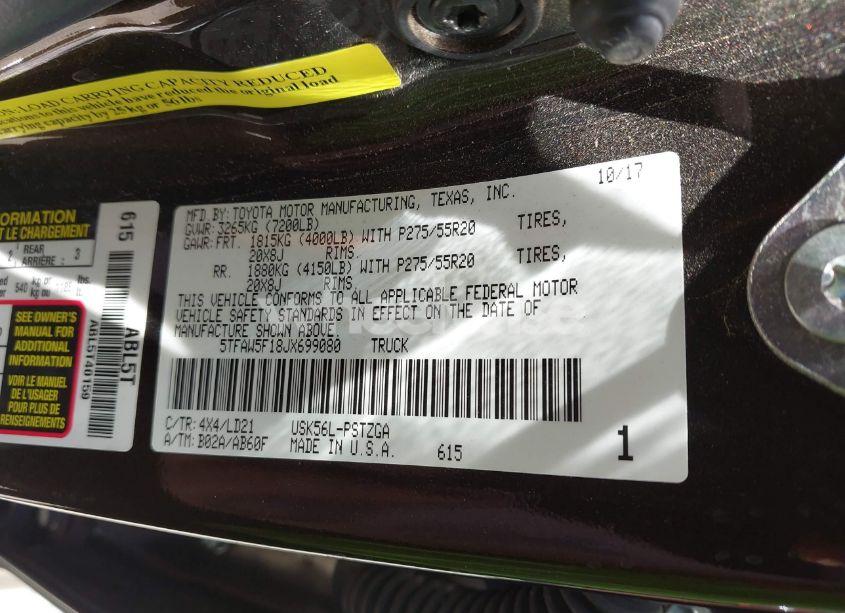 Photo 9 of 2018 Toyota Tundra 1794 5.7L V8 (VIN 5TFAW5F18JX699080)