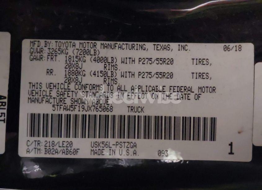 Photo 9 of 2018 Toyota Tundra PLATINUM 5.7L V8 (VIN 5TFAW5F19JX765068)