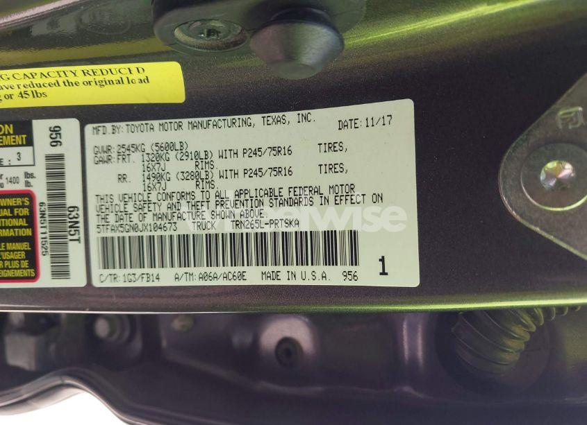 Photo 9 of 2018 Toyota Tacoma SR (VIN 5TFAX5GN0JX104673)