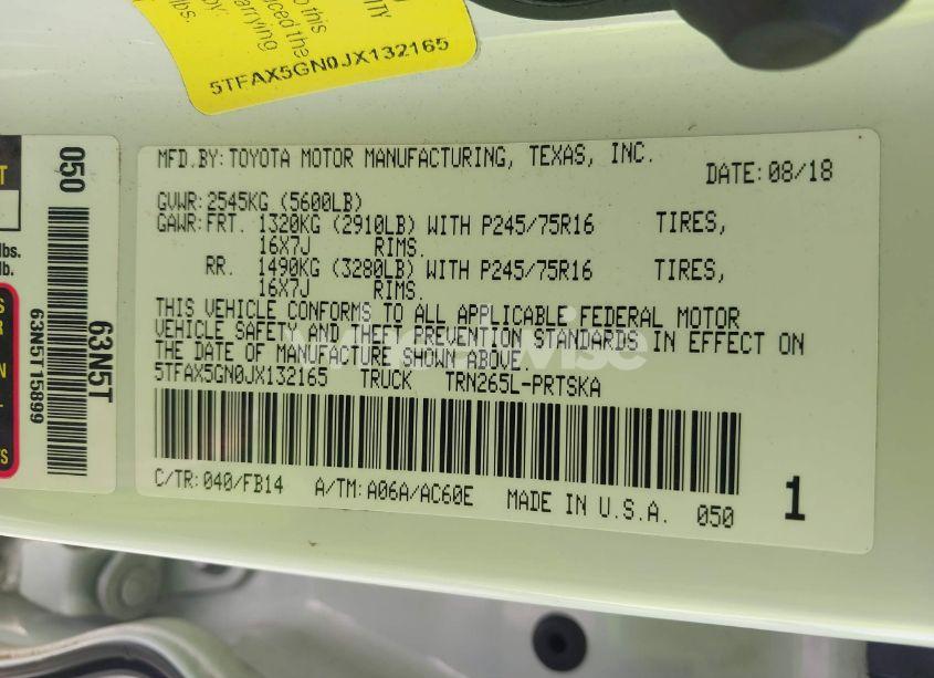 Photo 9 of 2018 Toyota Tacoma SR (VIN 5TFAX5GN0JX132165)