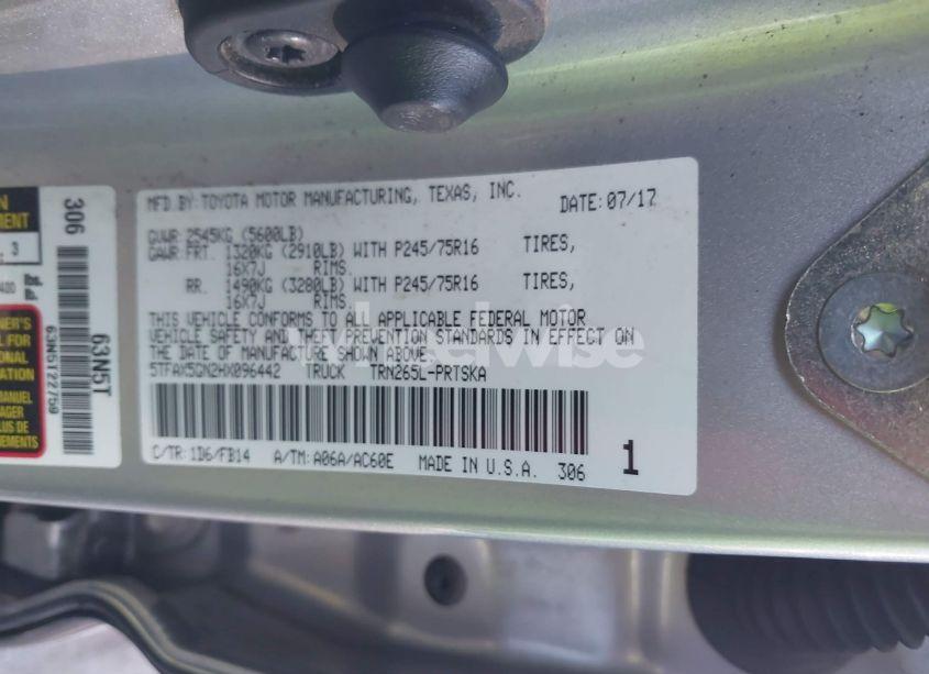 Photo 9 of 2017 Toyota Tacoma SR (VIN 5TFAX5GN2HX096442)