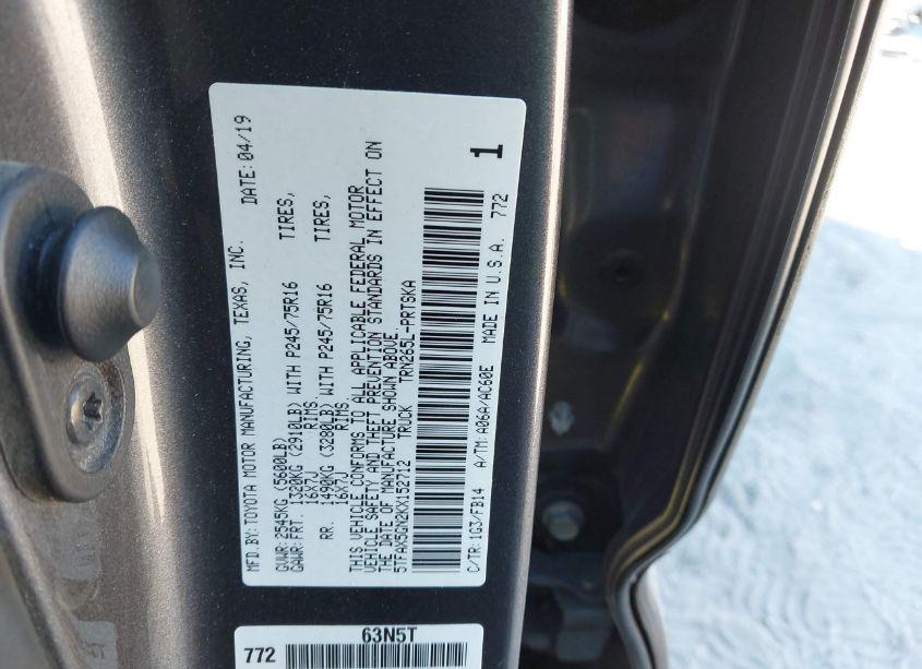 Photo 9 of 2019 Toyota Tacoma SR (VIN 5TFAX5GN2KX152712)