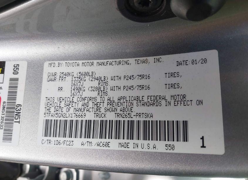 Photo 9 of 2020 Toyota Tacoma SR5 (VIN 5TFAX5GN2LX176669)