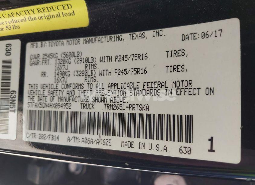 Photo 9 of 2017 Toyota Tacoma SR (VIN 5TFAX5GN4HX094952)