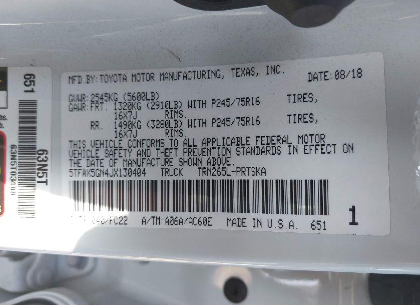 Photo 9 of 2018 Toyota Tacoma SR5 (VIN 5TFAX5GN4JX130404)